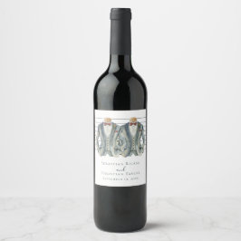 Elegant Gay Wedding Two Grooms in Anzügen Weinetikett