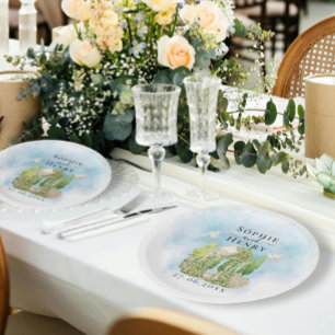 Elegant Gazebo Blume taucht Hochzeit Luxus Pappteller