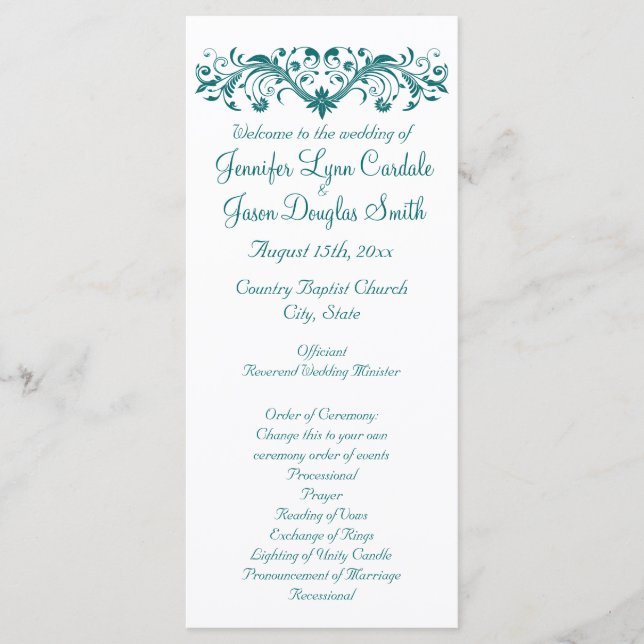 Elegant Geblüht Aquamarine Hochzeitsprogramme Programm (Vorderseite)