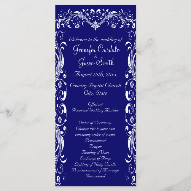 Elegant Geblüht Blue Wedding Programs Vorlagen (Vorderseite)