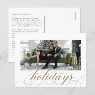 Elegant Geblüht formelle Script Holiday Postcard Feiertagspostkarte