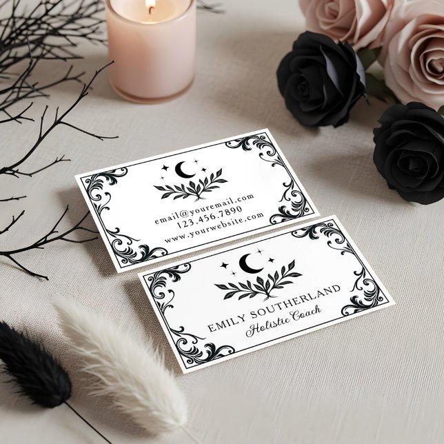 Elegant Geblüht Gotische Naturlehrer Visitenkarte (Elegant Flourish Gothic Nature Holistic Coaches Business Card)