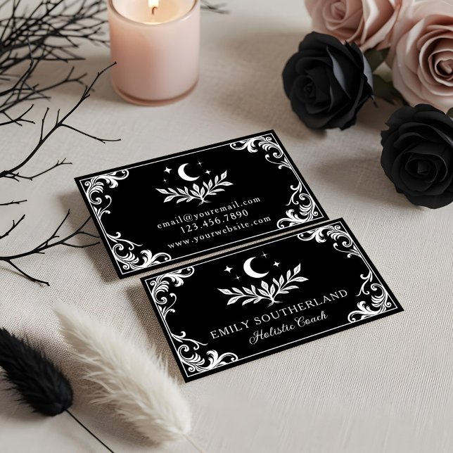 Elegant Geblüht Gotische Naturlehrer Visitenkarte (Elegant Flourish Gothic Nature Holistic Coaches Business Card)