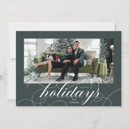 Elegant Geblüht Script DkGreen Holiday Foto Card Feiertagskarte