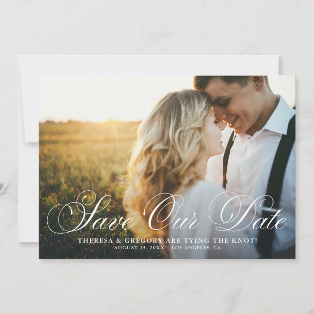 Elegant Geblüht Script-Foto Rette unser Datum Save The Date (Vorderseite)