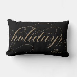 Elegant Geblüht Script Happy Holidays Black Lendenkissen
