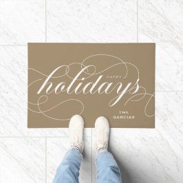 Elegant Geblüht Script Happy Holidays Gold Fußmatte