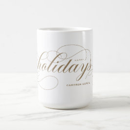 Elegant Geblüht Script Happy Holidays Gold Kaffeetasse