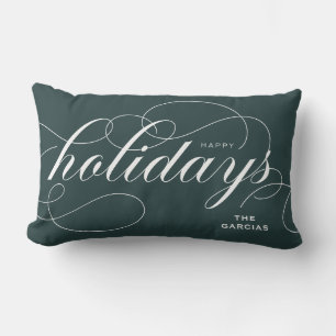 Elegant Geblüht Script Happy Holidays Green Lendenkissen