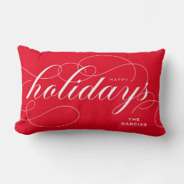 Elegant Geblüht Script Happy Holidays Red Lendenkissen