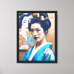 Elegant Geisha in Blue Kimono Kunst, Dichtung und  Leinwanddruck