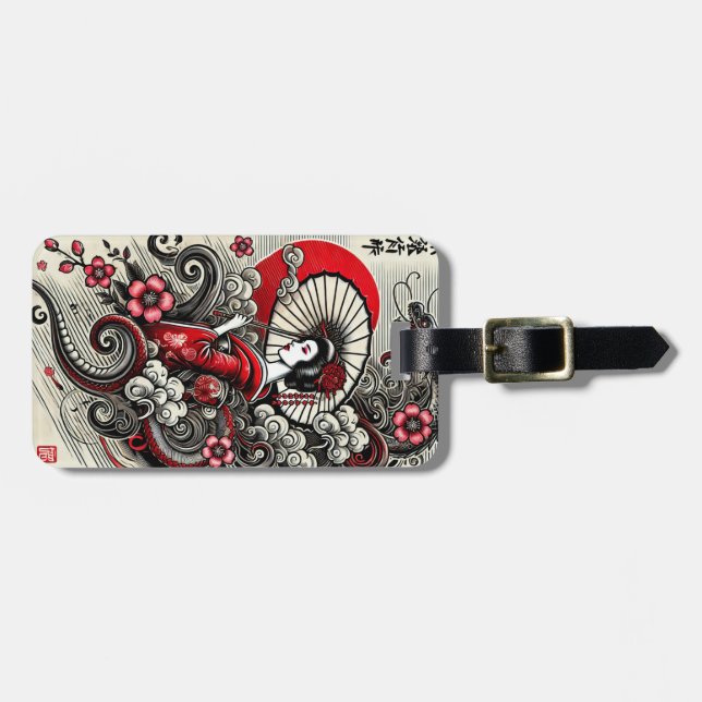 Elegant Geisha Luggage Tag Gepäckanhänger (Vorderseite horizontal)