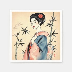 Elegant Geisha mit Bambus und Tintenpatterns Serviette