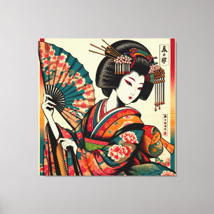 Elegant Geisha mit Fan in Ukiyo-e Art Leinwanddruck
