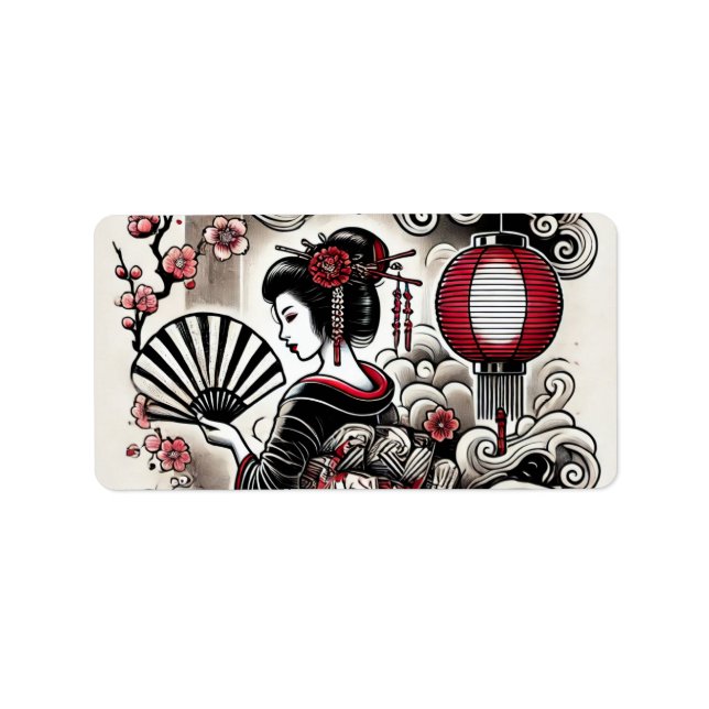 Elegant Geisha Return Address Label Adressaufkleber (Vorne)
