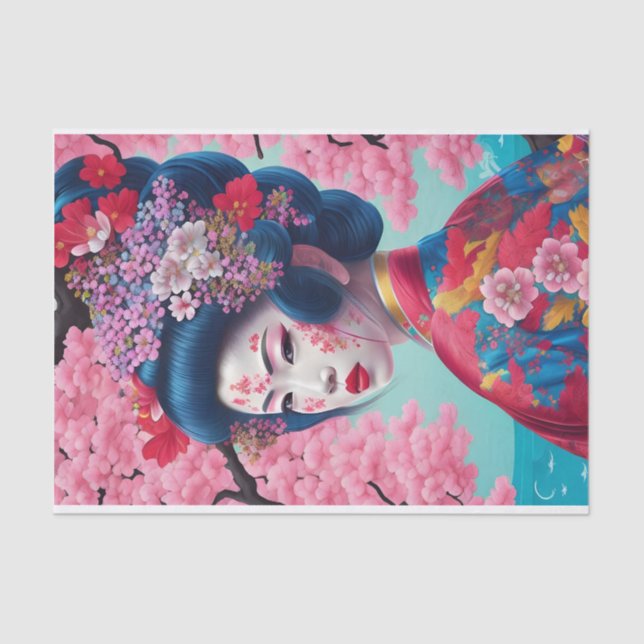 Elegant Geisha und Cherry Blossom Tissue Seidenpapier (Vorderseite)