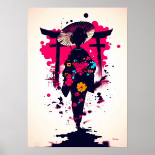 Elegant Geisha Unter dem Torii Tor Poster