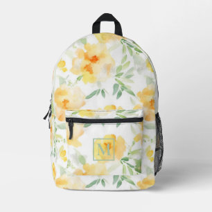 Elegant gelb pfirsichfarbene Aquarellblüte Bedruckter Rucksack