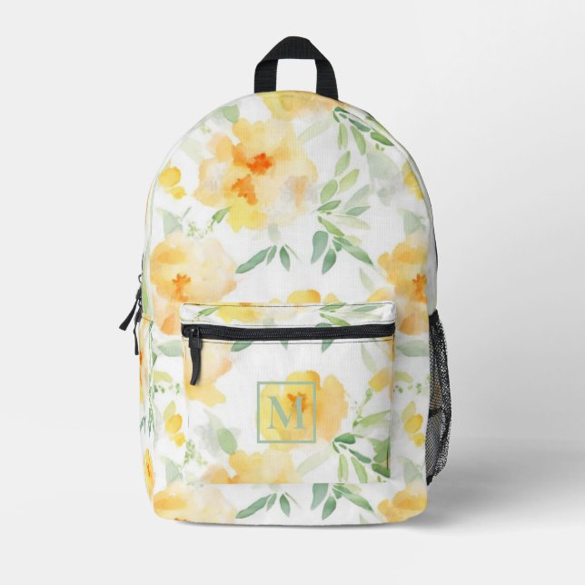 Elegant gelb pfirsichfarbene Aquarellblüte Bedruckter Rucksack (Vorderseite)
