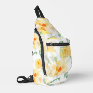 Elegant gelb pfirsichfarbene Aquarellblüte Crossbody Bag