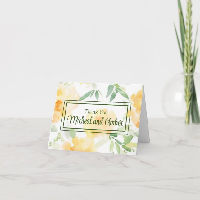 Elegant gelb pfirsichfarbene Aquarellblüte Dankeskarte (Vorderseite)