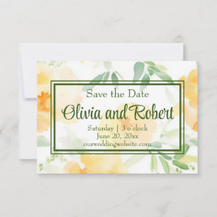 Elegant gelb pfirsichfarbene Aquarellblüte Save The Date