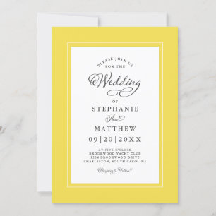 Elegant Gelb & Weiß Hochzeit Moderne Kalligraphie Einladung