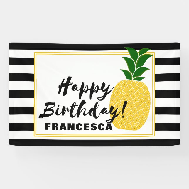 Elegant Gelbe Ananas Happy Birthday Banner (Horizontal)