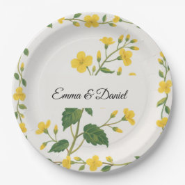 Elegant Gelbe grüne Wildblumen Blüte Pappteller