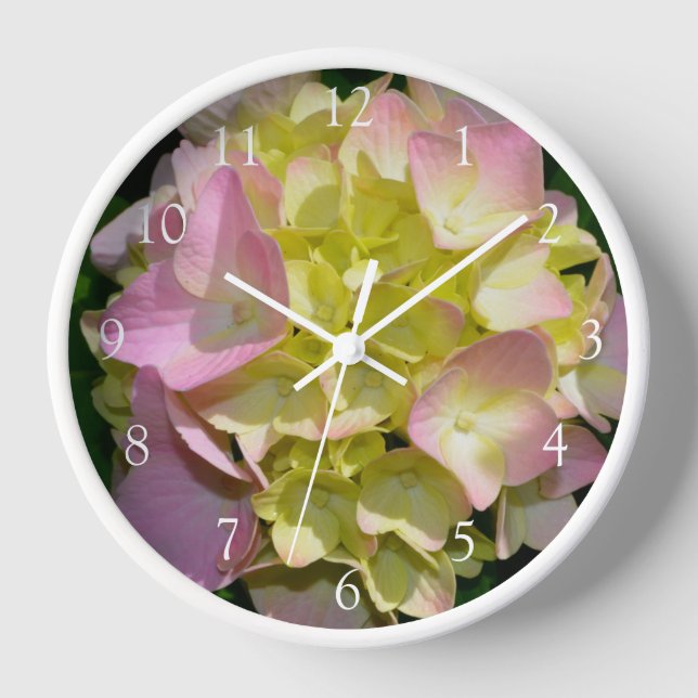 Elegant-gelbe, rosa grüne, blumengrüne Hydrangeas Uhr (Vorderseite)
