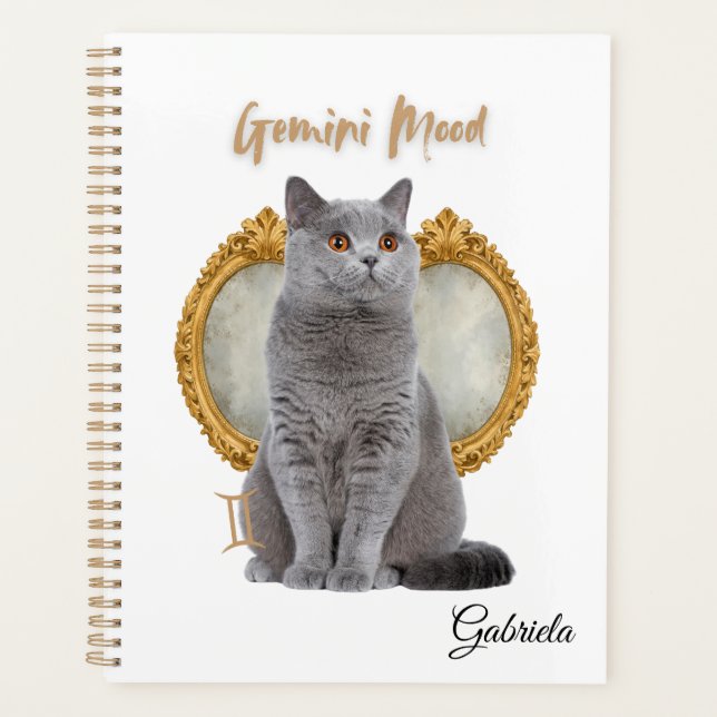 Elegant Gemini Zodiac Cat White Planner Notebook Planer (Vorderseite)