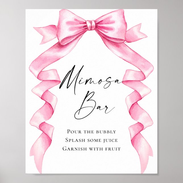 Elegant Gentle Pink Bow Brautparty Mimosa Bar Poster (Vorne)