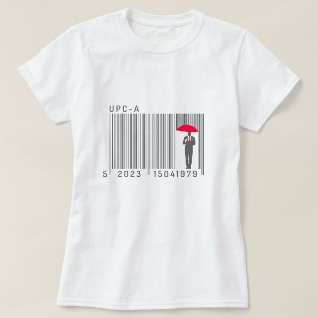 Elegant Gentleman Man Holding a Umbrella Barcode T-Shirt (Design vorne)