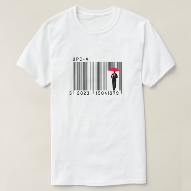 Elegant Gentleman Man Holding a Umbrella Barcode T-Shirt (Design vorne)
