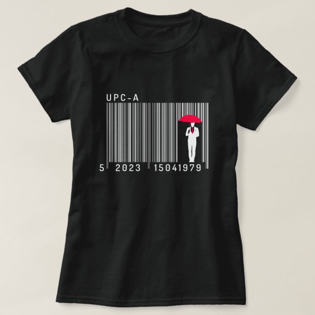 Elegant Gentleman Man Holding a Umbrella Barcode T-Shirt (Design vorne)
