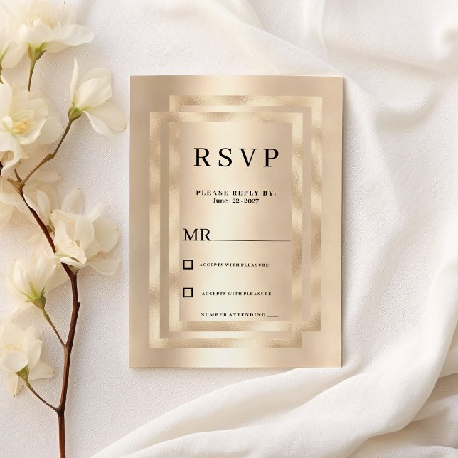 Elegant geometric champagne gold glam RSVP  Einladung (Elegant geometric champagne gold glam RSVP)