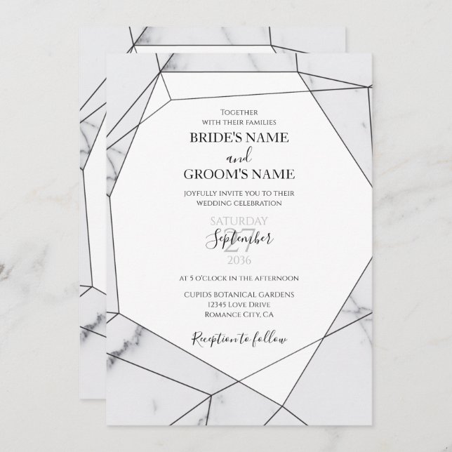 Elegant Geometric Marble Wedding Einladungen (Vorne/Hinten)