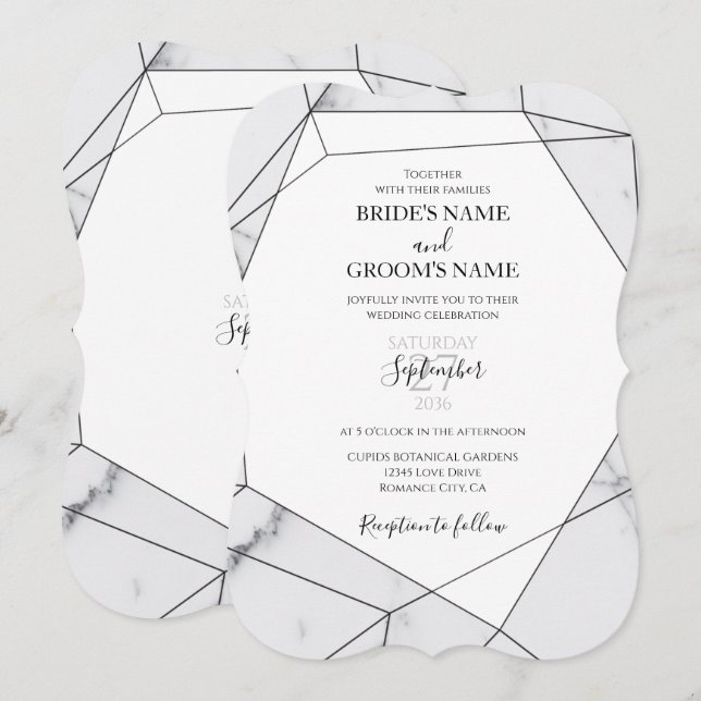 Elegant Geometric Marble Wedding Einladungen (Vorne/Hinten)