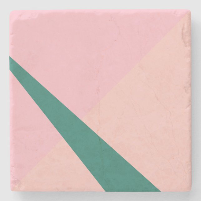 Elegant geometric pastel pink peach green steinuntersetzer (Vorderseite)