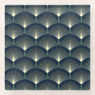 Elegant geometrisch: Blaues Art Deco. Glasuntersetzer