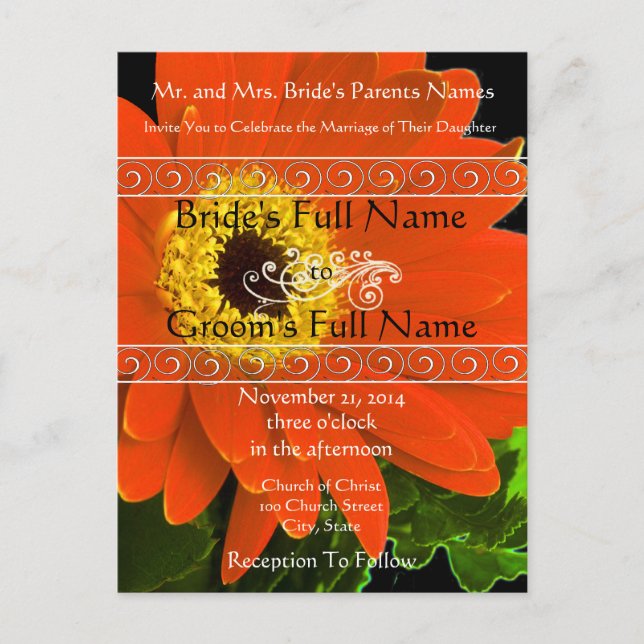Elegant Gerber Daisy Wedding Einladung (Vorderseite)
