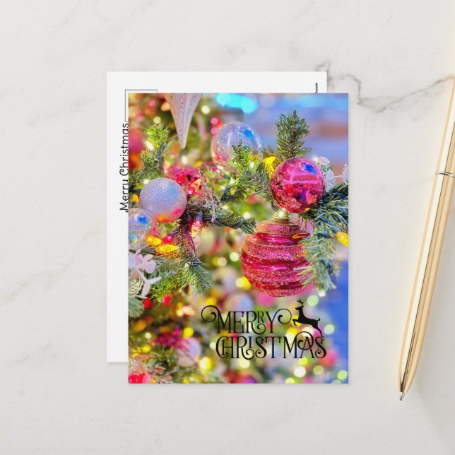 Elegant geschmückte Weihnachtsbaum-Feiertags-Postk Feiertagspostkarte (Vorderseite/Rückseite Beispiel)