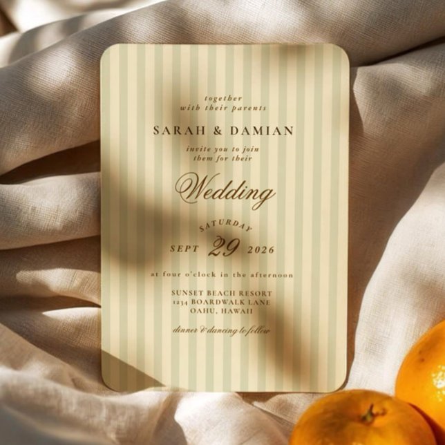 Elegant gestreift | Beige Classic Wedding Einladung (Von Creator hochgeladen)