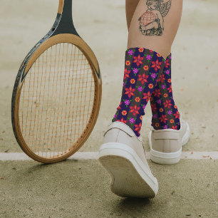 Elegant gestreift florales Muster Chic Navy Red Socken