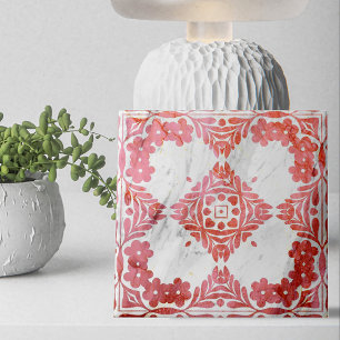 Elegant gestresstes Rot und Weiß marmorierend Fliese