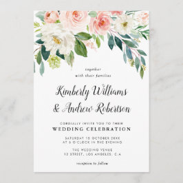 Elegant gestrichene Blütenhochzeit in Rosa Einladung