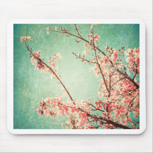 Elegant getragenes Vintage Teal Holz & Kirschblüte Mousepad