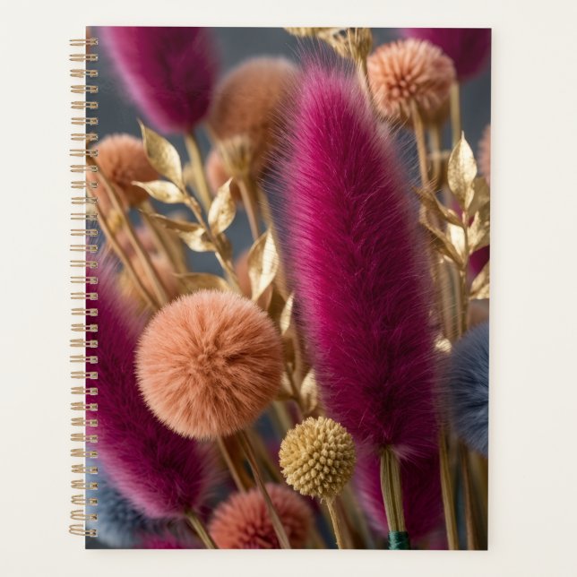 Elegant getrockneter Hasenschwanz & Pom-Pom Blumen Planer (Vorderseite)