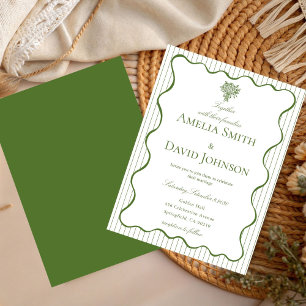 Elegant gewellte Randstreifen grüne Hochzeit Einladung