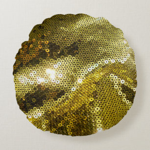 Elegant gezapftes, glitzerndes Textil nah. Mehr Rundes Kissen